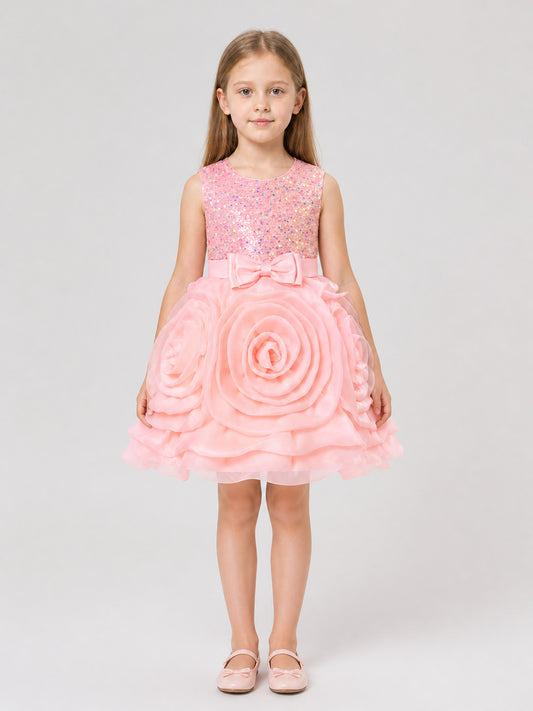 Dressy Princess Dress with Sequins, Roses, and a Bow on-model view