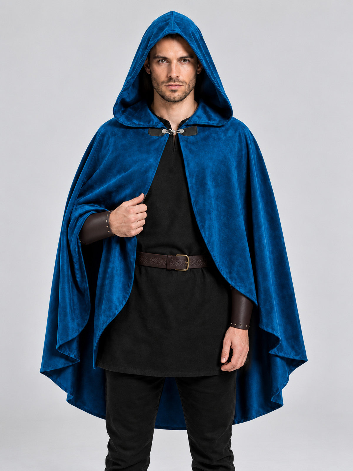 Dark Blue Hooded Cape with Long Panels
