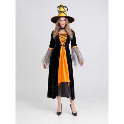 Halloween witch costume with dress and hat on-model view