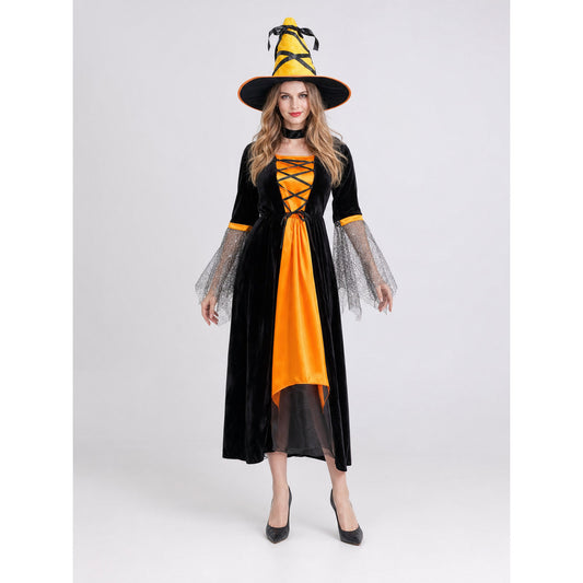 Halloween witch costume with dress and hat