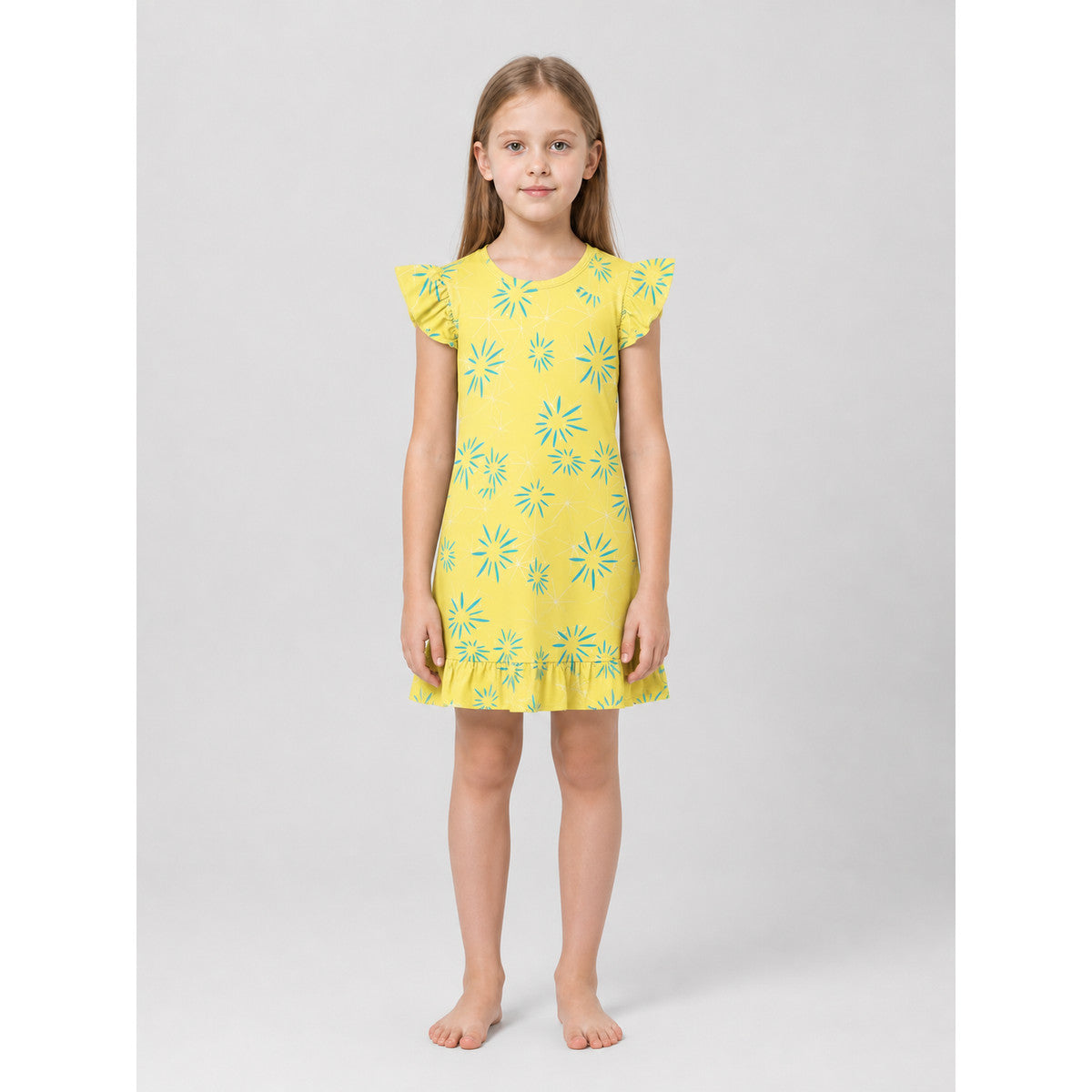 Yellow Dress with Blue Flowers for Inside Out 2 Cosplay