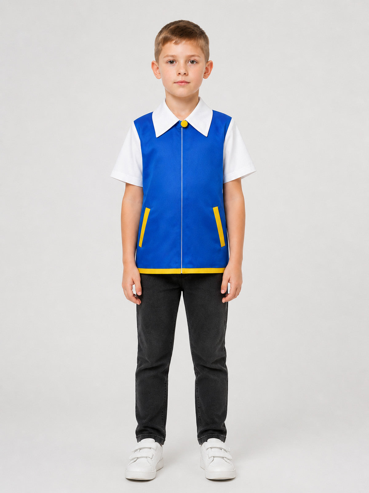 Xiao Zhi Cosplay Jacket, Blue with White Collar on-model view