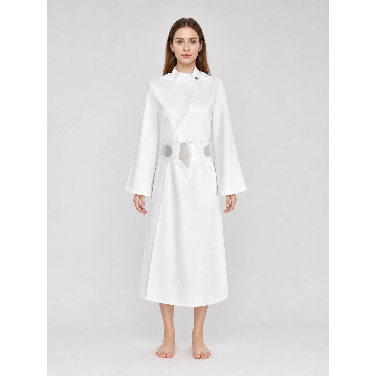 Long White Cosplay Dress with Belt