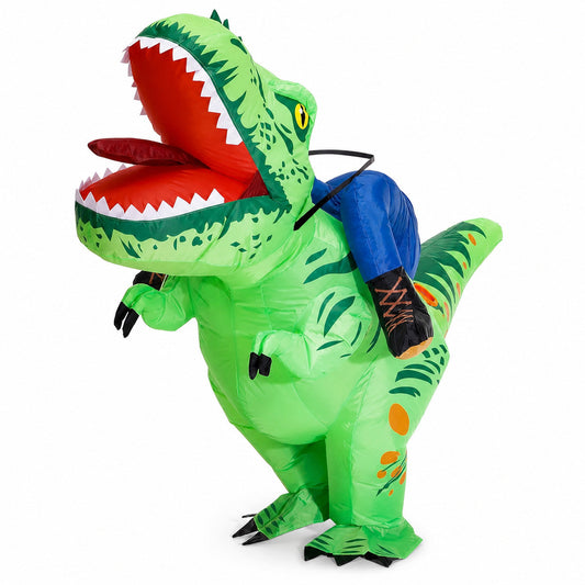 Inflatable T Rex Costume Funny Riding Dinosaur Outfit With Fan Halloween Carnival Party Cosplay Show Adult Green 210T Polyester