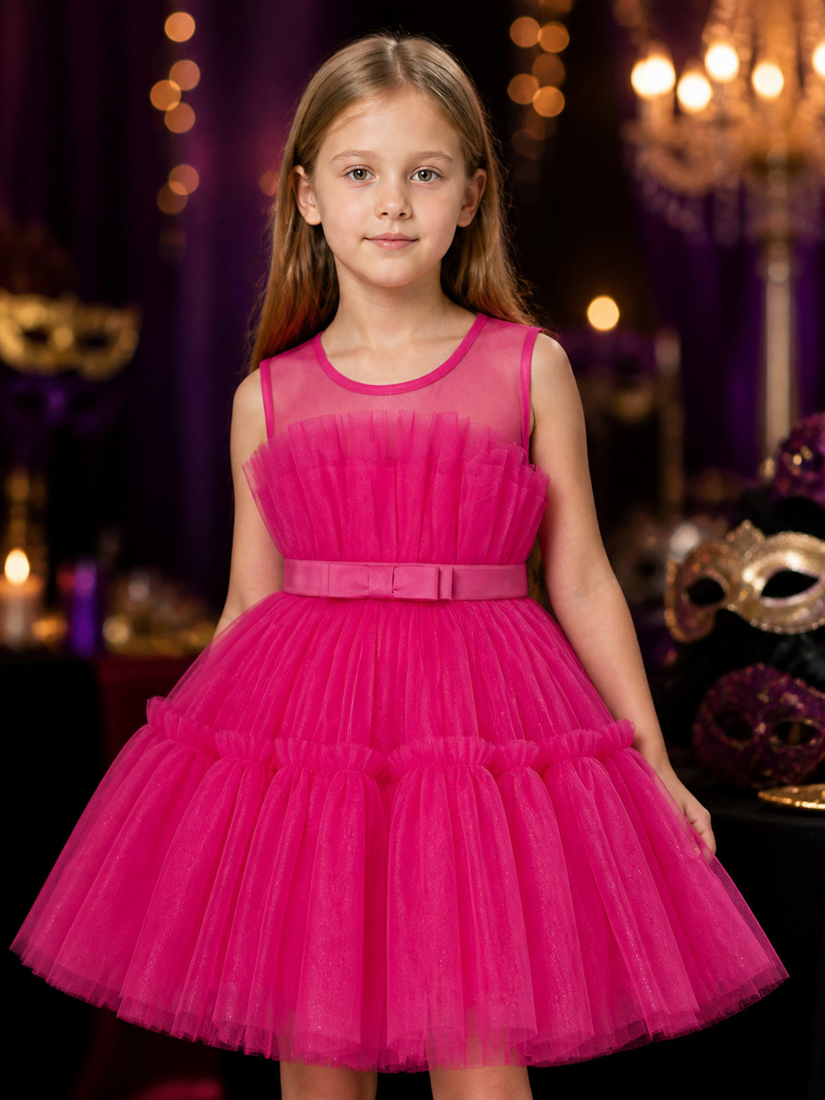 Girls' Princess Tutu Dress, Sleeveless Layered Mesh Performance Outfit on-model view