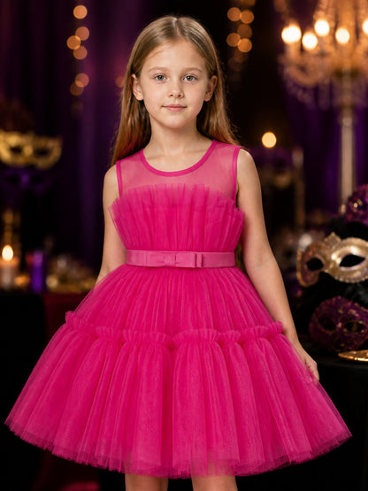 Girls' Princess Tutu Dress, Sleeveless Layered Mesh Performance Outfit on-model view