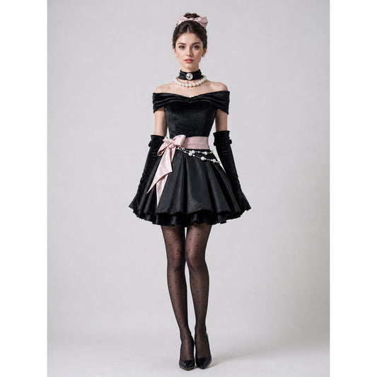 Gothic cosplay dress costume with gloves