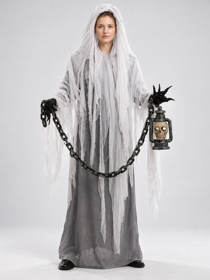 Ghost Costume with Hood, Chain, and Lantern on-model view