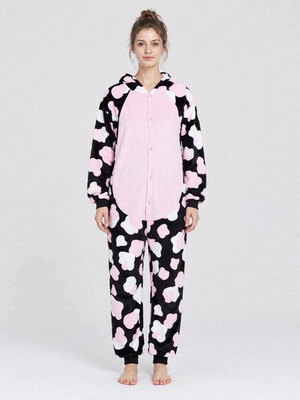 Hooded Pajama Jumpsuit with Cow Face