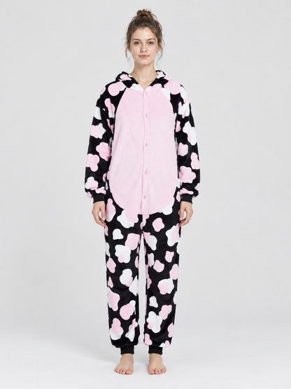 Hooded Pajama Jumpsuit with Cow Face