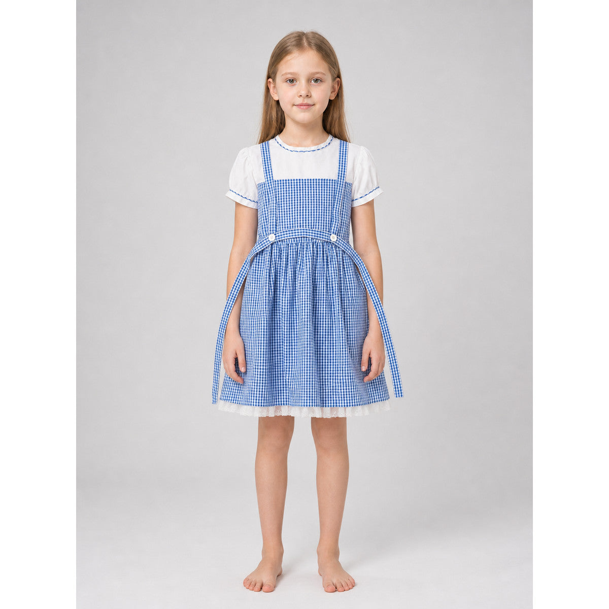 Blue-and-White Plaid Cosplay Pinafore Dress on-model view