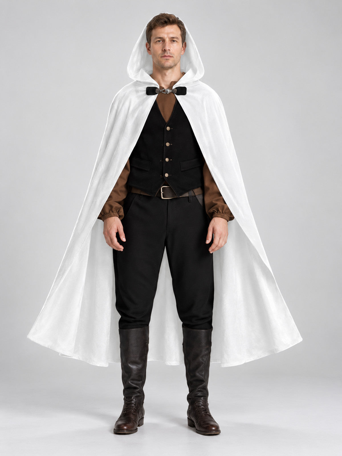 Long White Hooded Cape with Bow