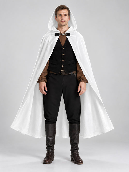 Long White Hooded Cape with Bow