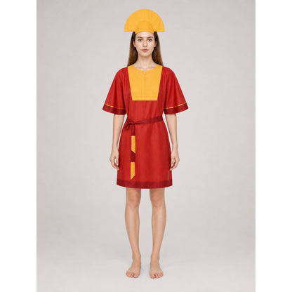 Movie Character Costume for Cosplay, Red and Yellow on-model view