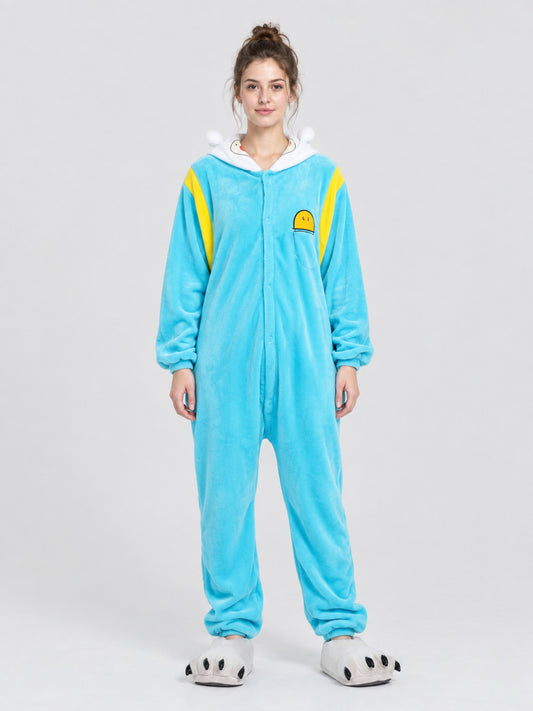Fleece Hooded Pajama Jumpsuit, Turquoise Blue