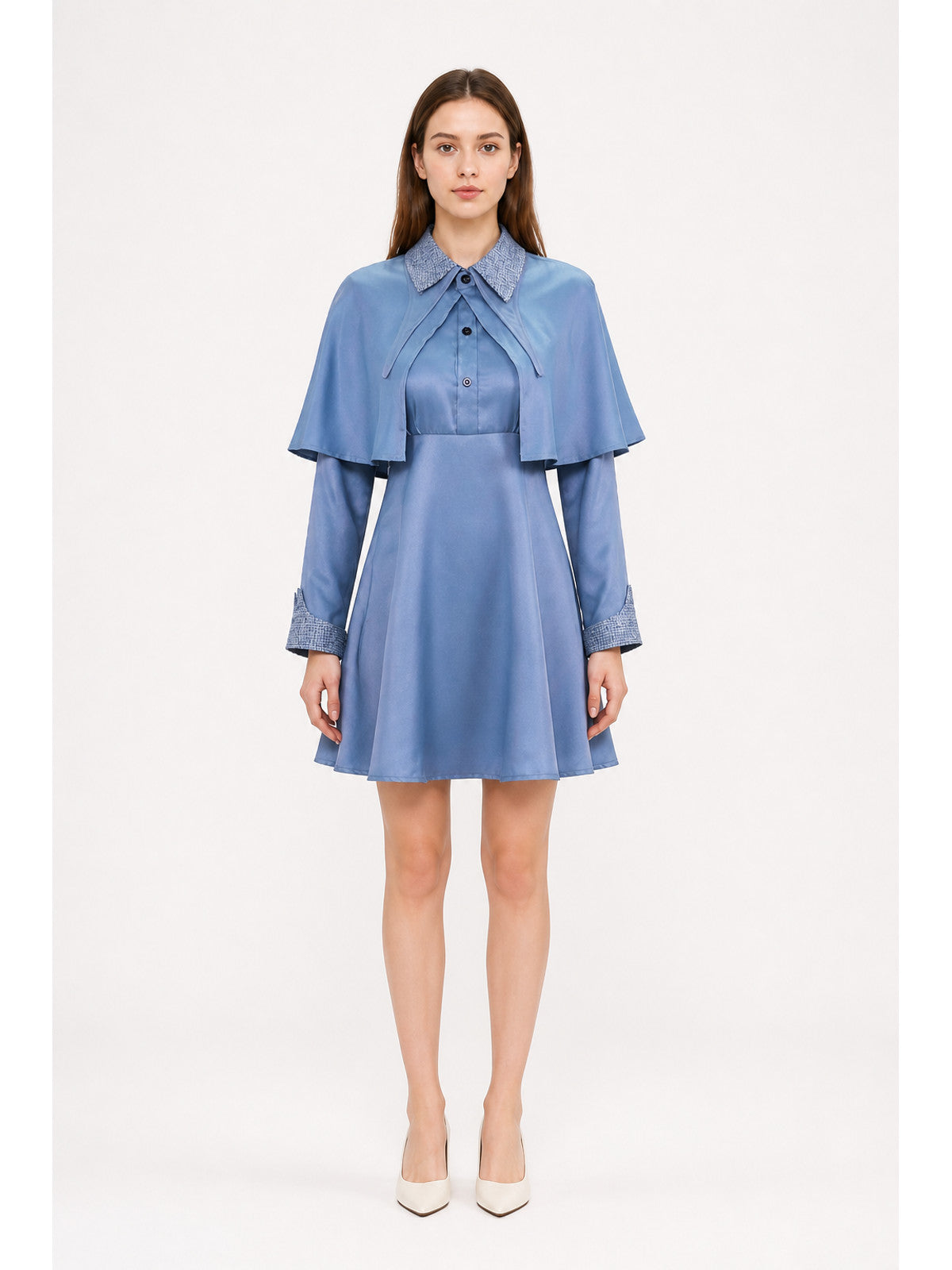 Blue Cosplay Dress with Cape and Collar main product view
