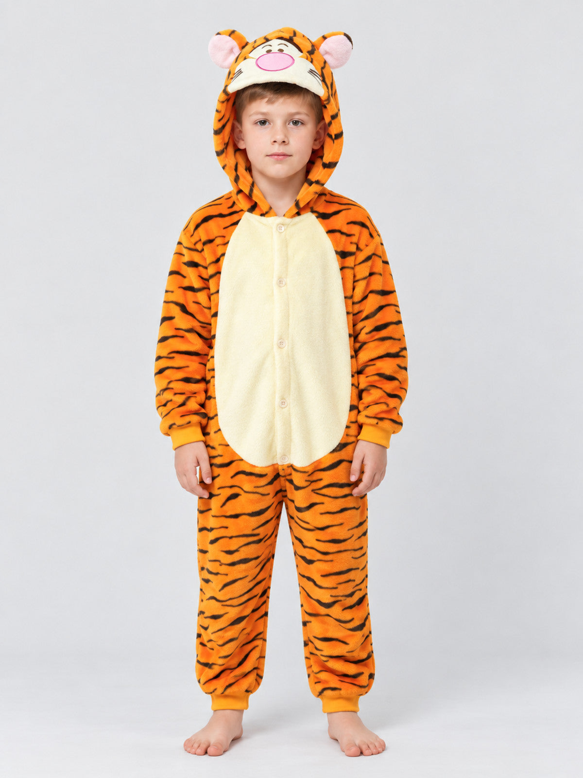 Flannel Hooded Pajama Jumpsuit with Animal Face