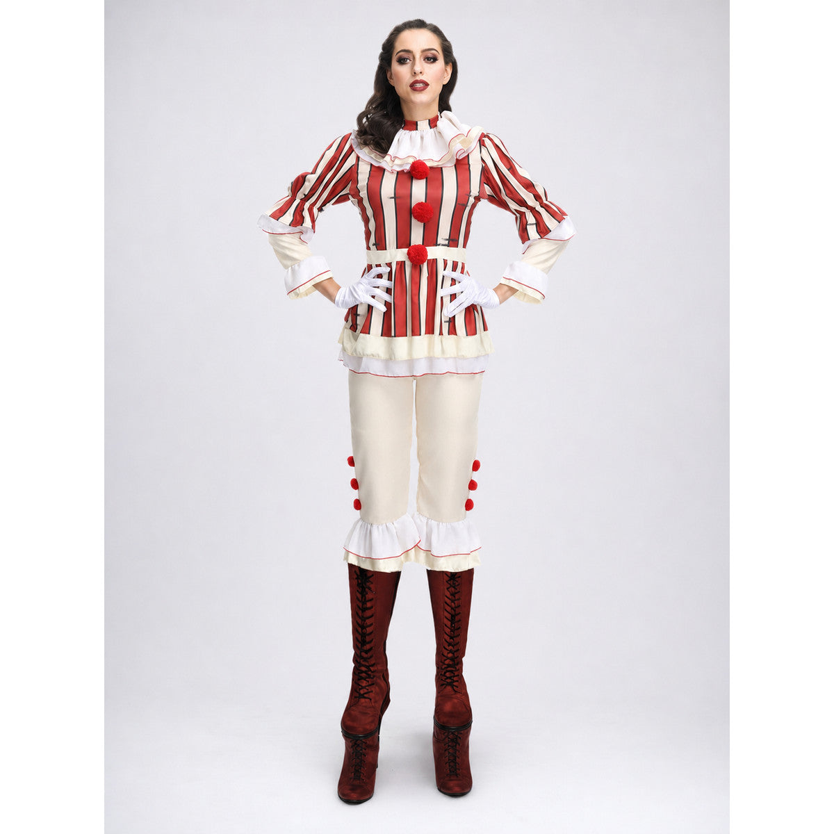 Striped Pennywise Clown Carnival Costume on-model view