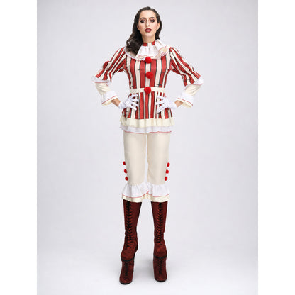 Striped Pennywise Clown Carnival Costume on-model view