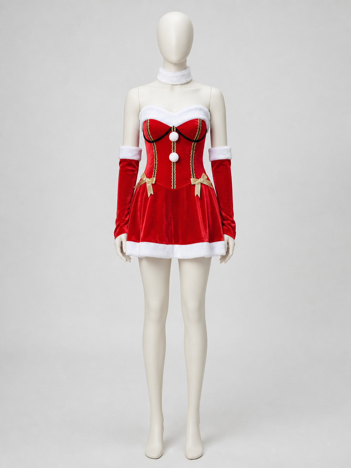 Santa New Year's Costume, Red and White, Full Skirt on-model view
