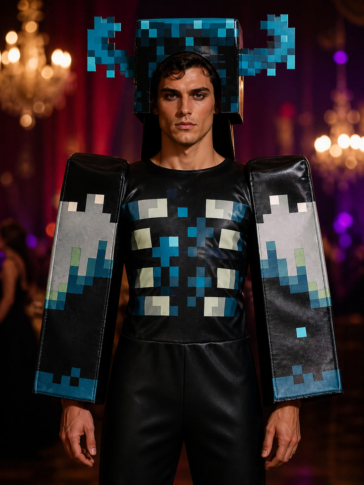 Kids Minecraft Movie Warden Bodysuit, Pixel Art Halloween Costume