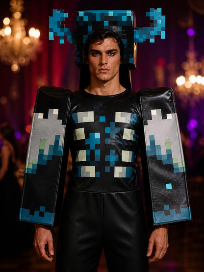 Kids Minecraft Movie Warden Bodysuit, Pixel Art Halloween Costume