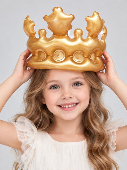 Inflatable Crown Gold Glossy PVC with Tall Points