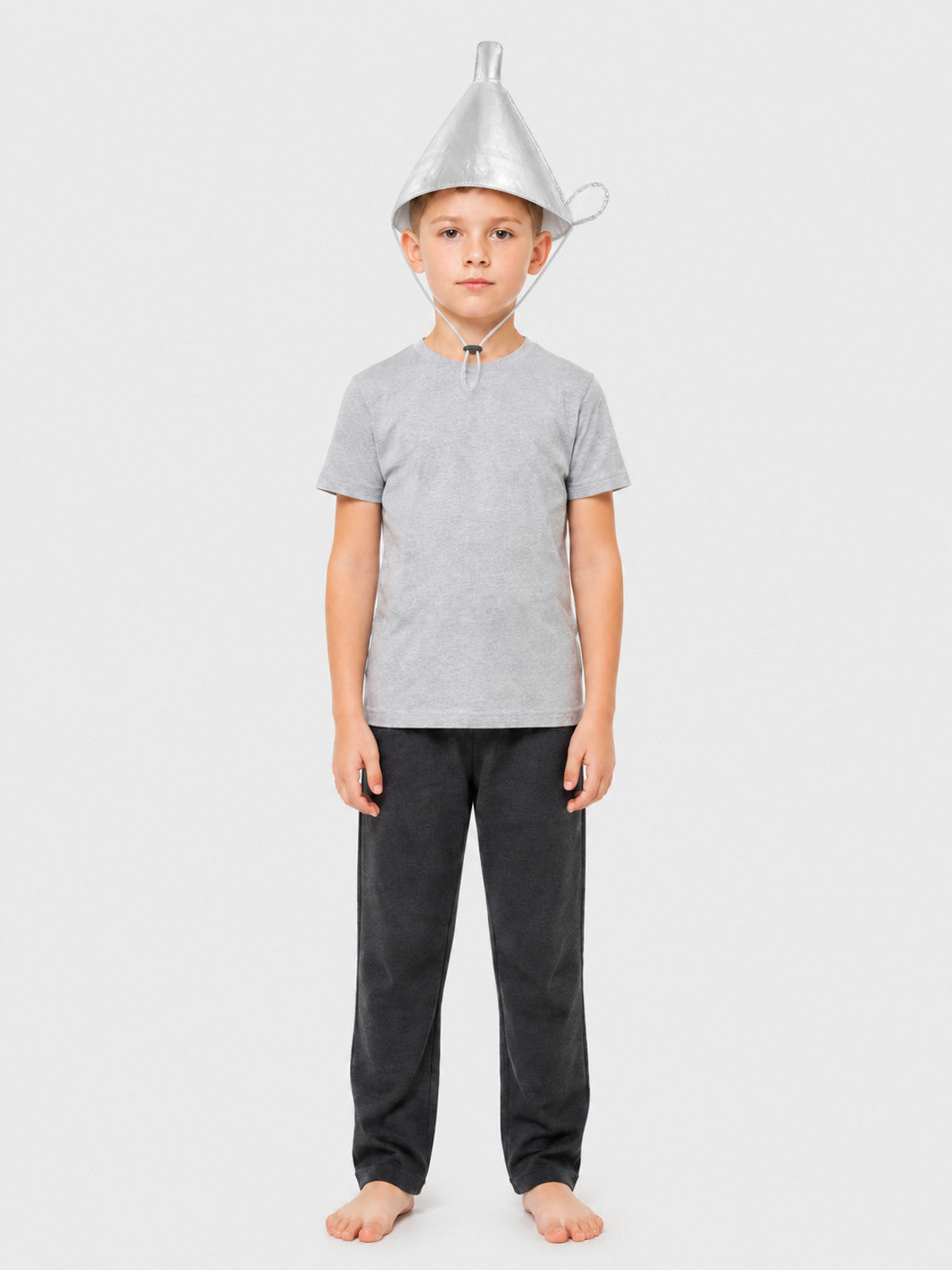 Silver Carnival Tricorn Hat with Chin Cord on-model view