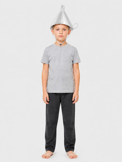 Silver Carnival Tricorn Hat with Chin Cord on-model view