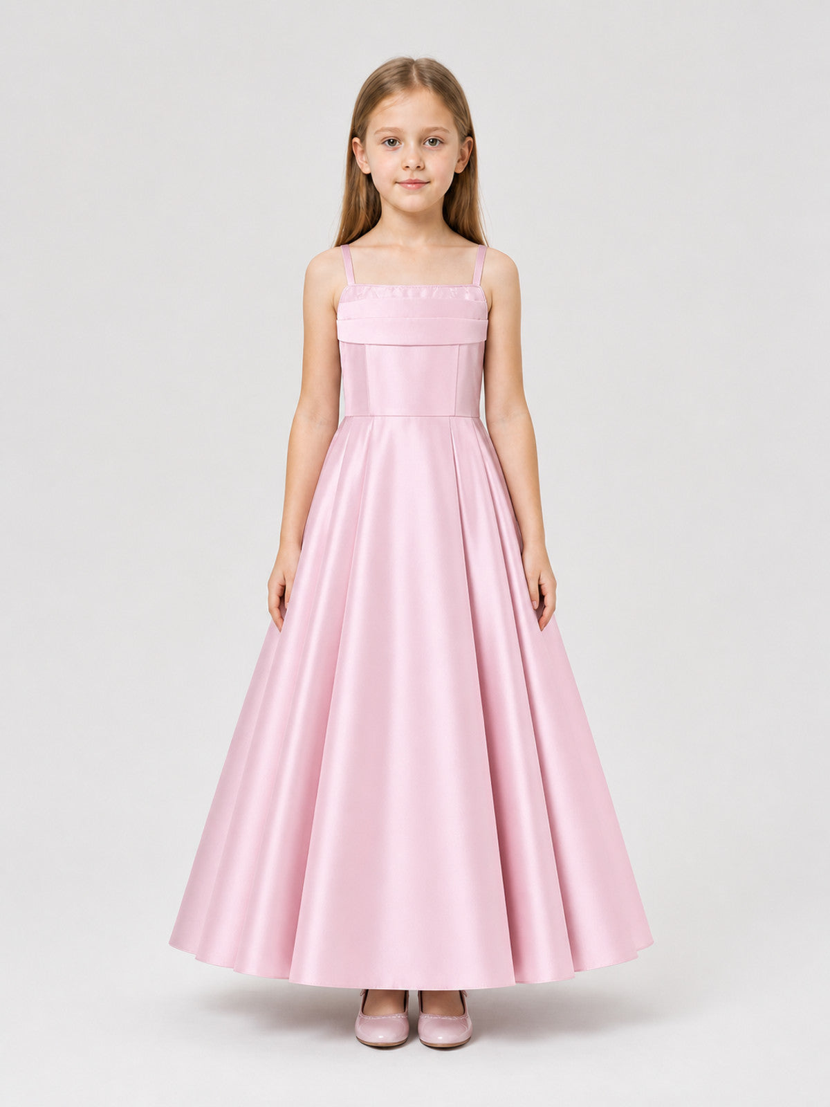 Pink Satin Sundress with a Full Skirt on-model view
