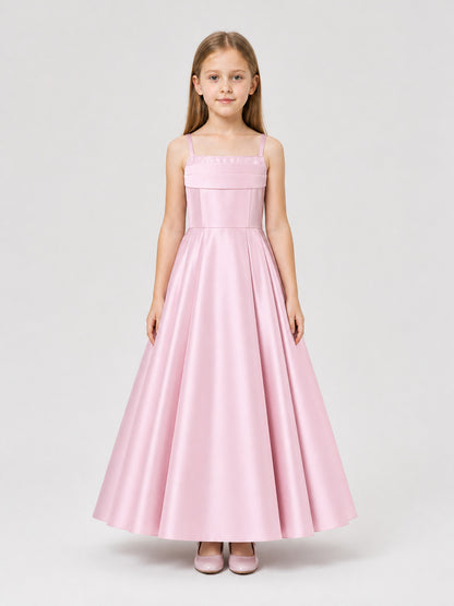 Pink Satin Sundress with a Full Skirt on-model view