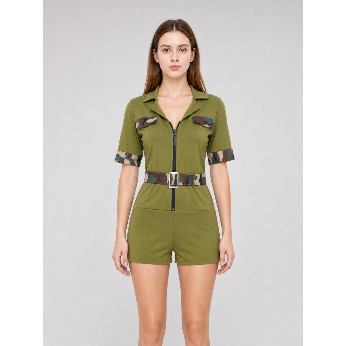 Military-Style Camouflage Costume Jumpsuit front view