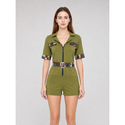 Military-Style Camouflage Costume Jumpsuit front view
