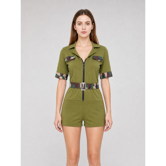 Military-Style Camouflage Costume Jumpsuit