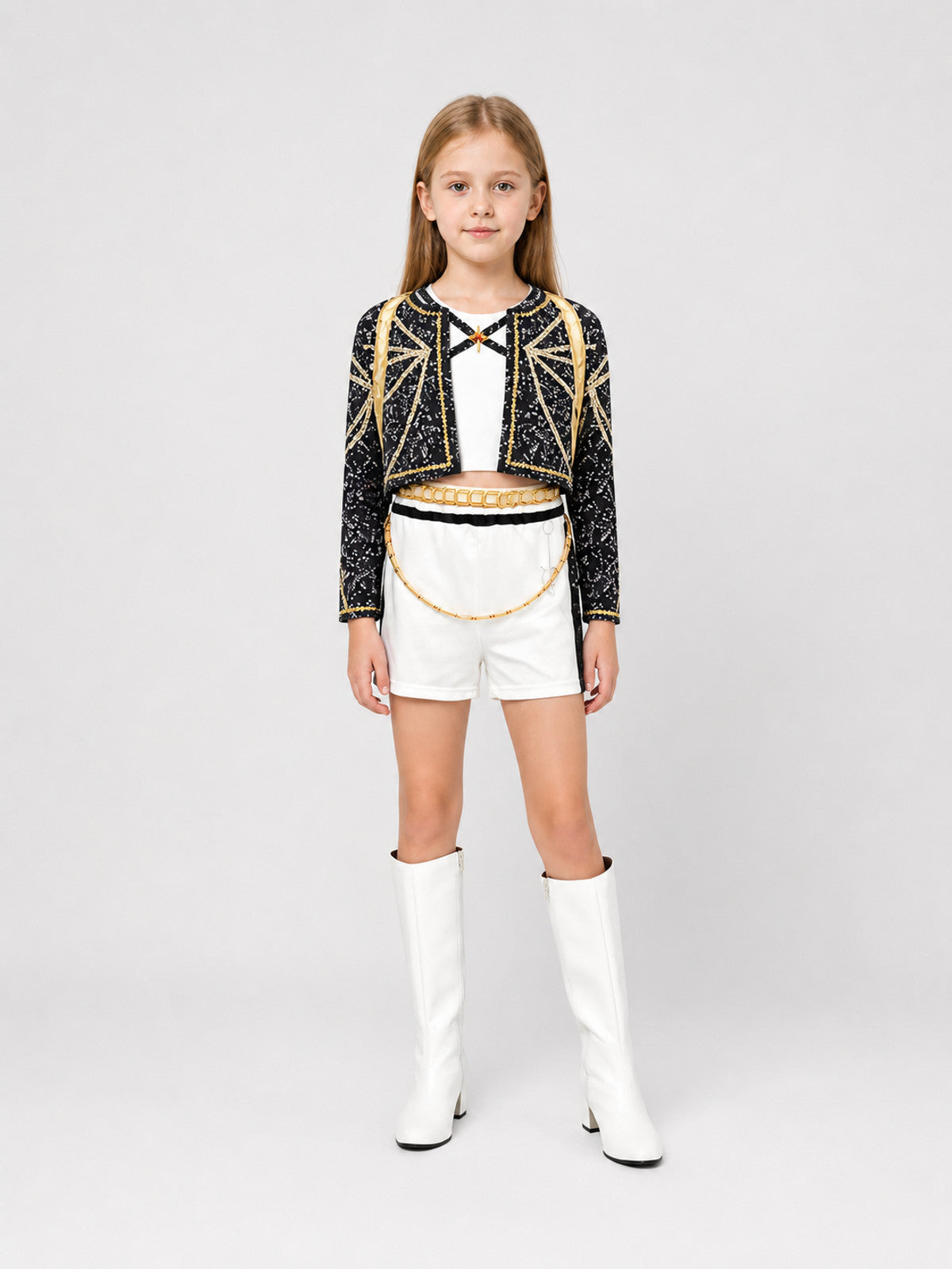 Children's Demon Hunter Costume with Sequins on-model view