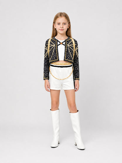Children's Demon Hunter Costume with Sequins on-model view