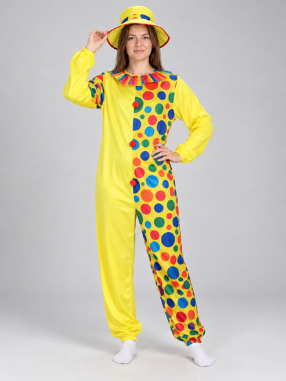 Adult Clown Costume: Yellow Jumpsuit, Hat