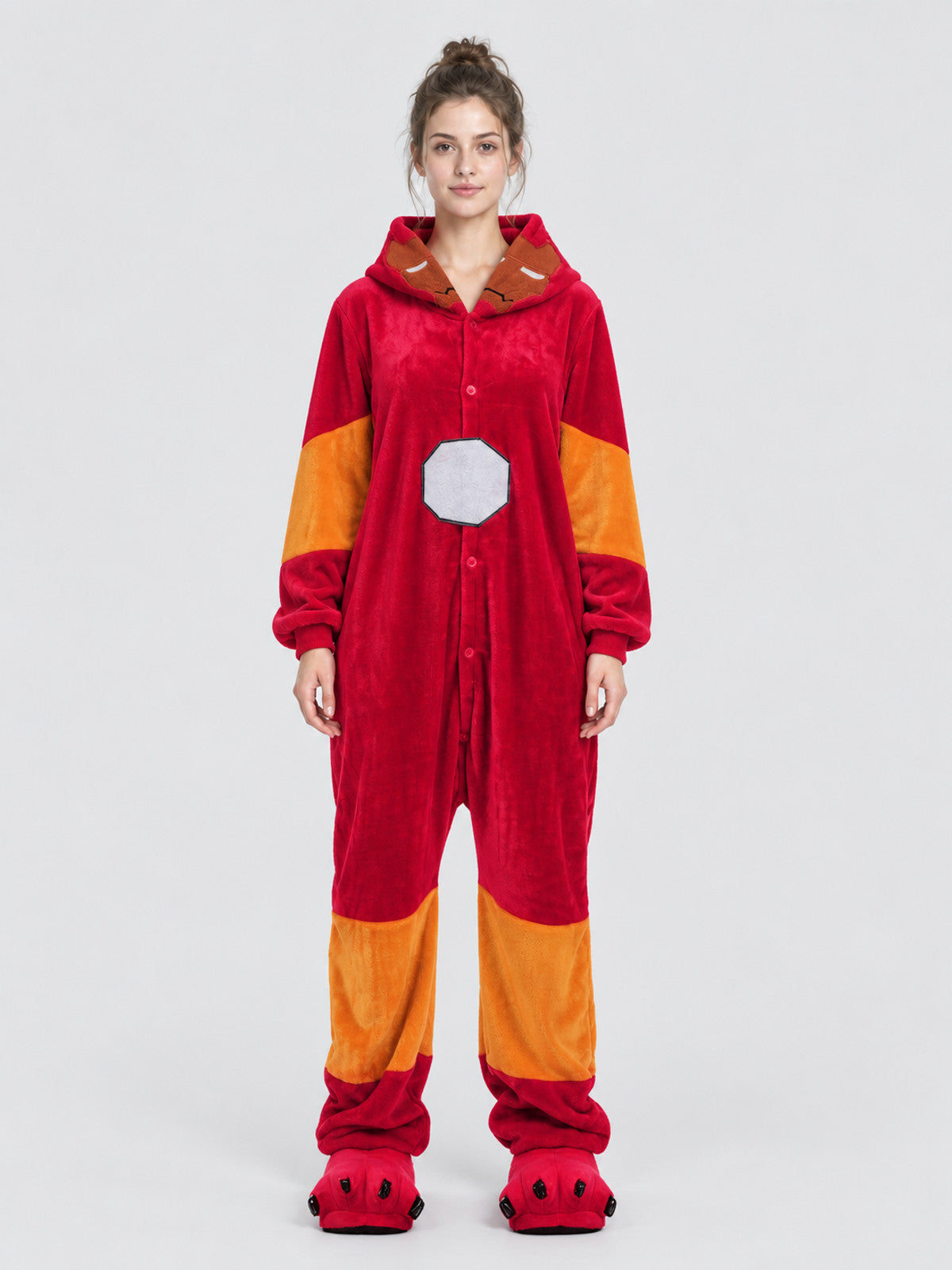 Hooded Pajama Jumpsuit with Paw Decor