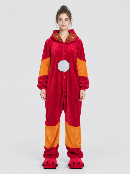 Hooded Pajama Jumpsuit with Paw Decor