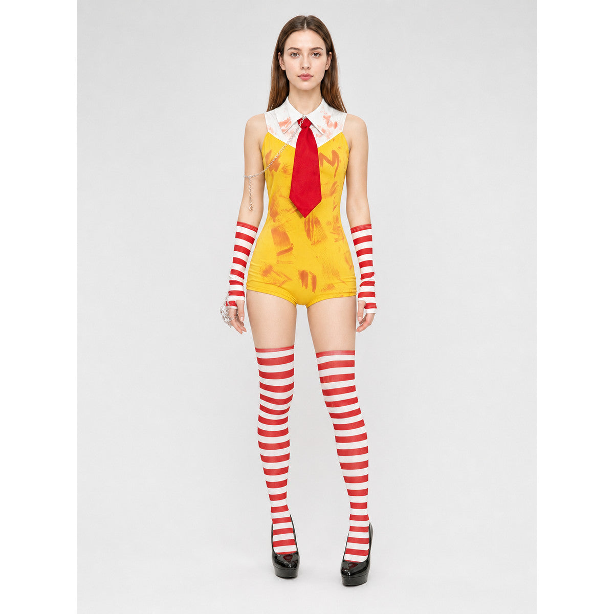 Fast-Food-Style Vampire Costume Jumpsuit on-model view