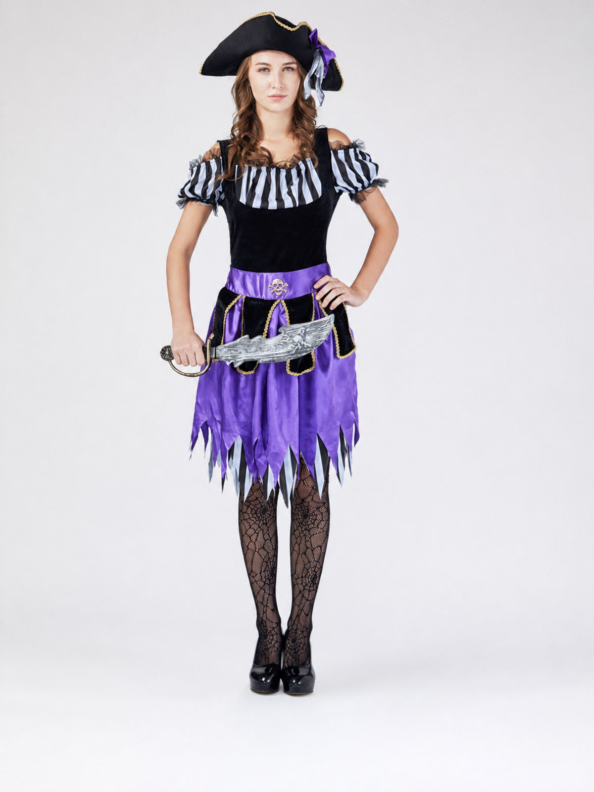 Pirate Costume with Dress and Hat on-model view