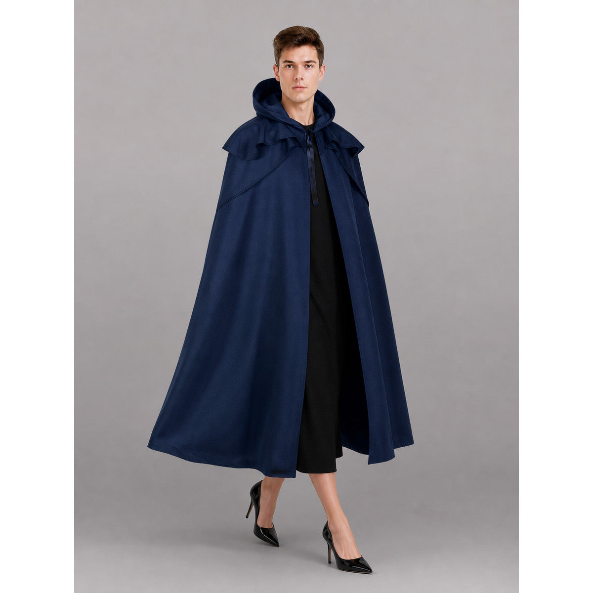 Blue Long Carnival Cloak with Hood