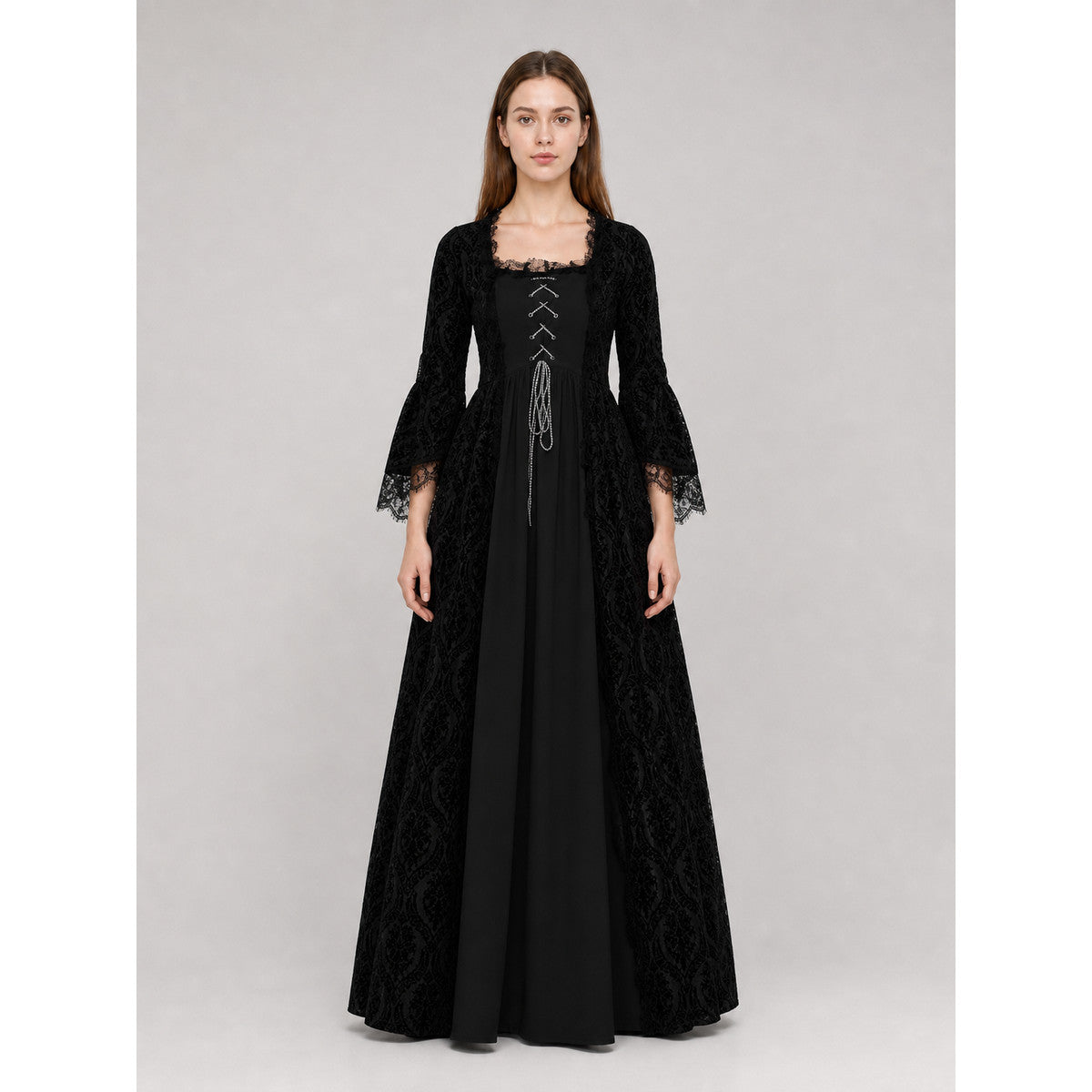 Historical Gothic Floor-Length Dress with Lace