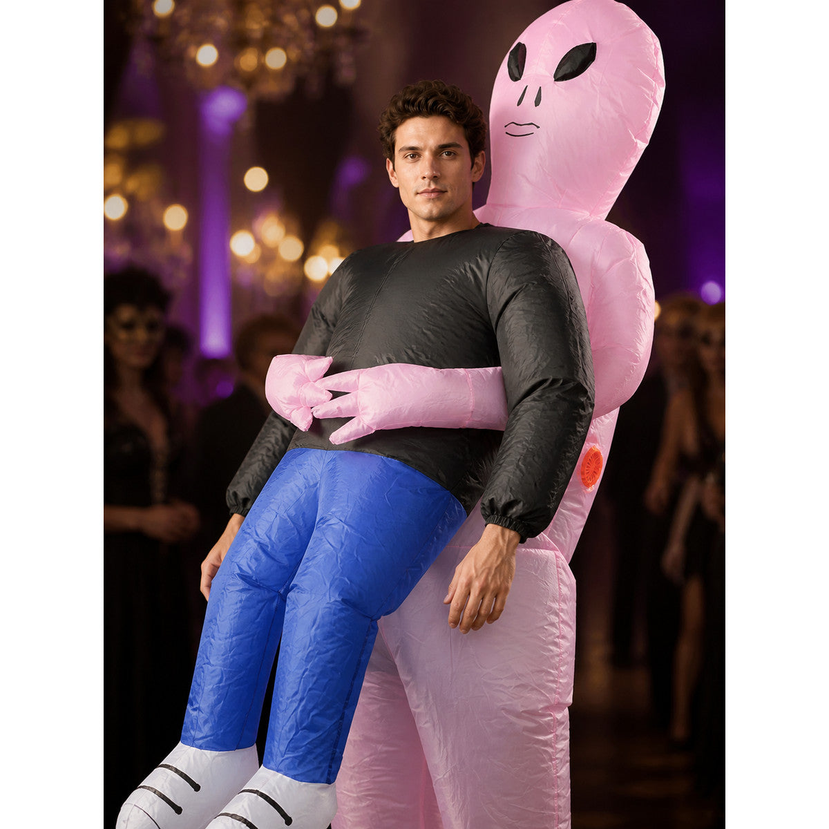 Pink Alien Hugger Inflatable Costume for Halloween Christmas Funny Performance on-model view