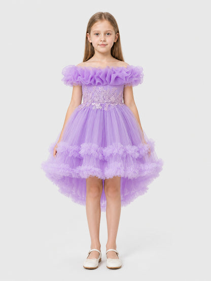 Dressy Dress with a Full Skirt, Sequins, and Ruffles