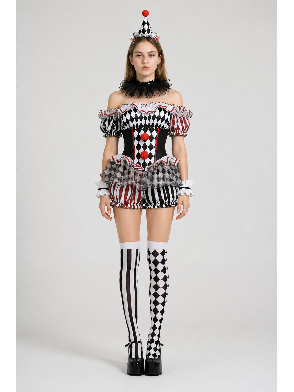 Clown Jumpsuit with Diamond Pattern and Jabot main product view