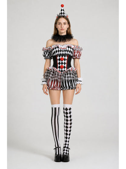 Clown Jumpsuit with Diamond Pattern and Jabot main product view