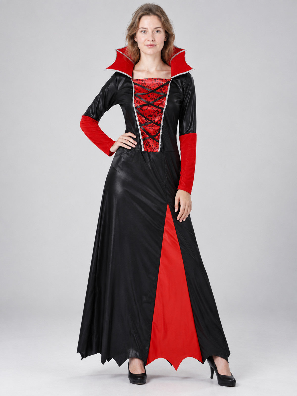 Floor-Length Carnival Dress with Red Inserts