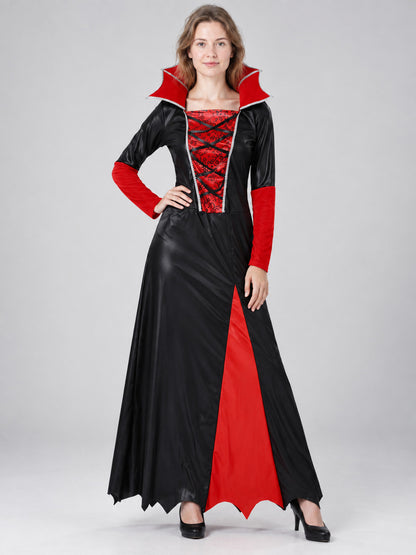 Floor-Length Carnival Dress with Red Inserts