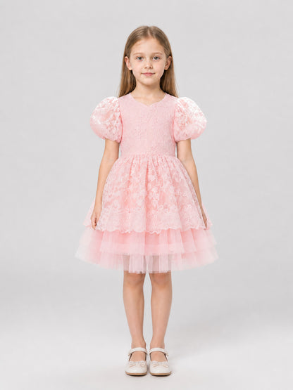 Girls' Princess Dress with Lace and Full Skirt on-model view